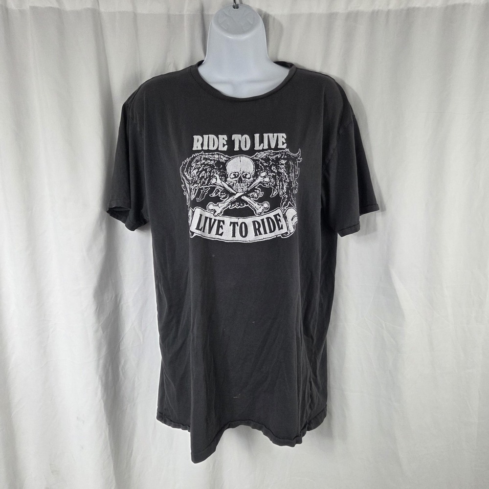 Bandit Brand Shirt Mens Large Black Ride To Live Skull Motorcycle Tee Top USA